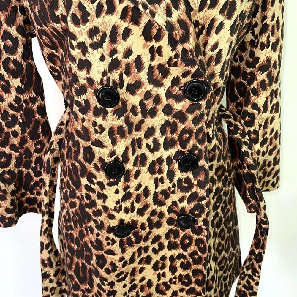 Vertigo Womens Trench Coat Size Small Animal Print Belted Lightweight Button Up - Picture 7 of 12